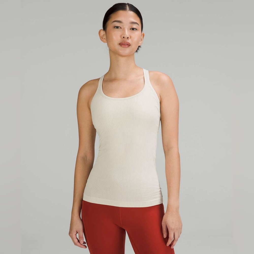 Lululemon Ebb to Street Tank Top Natural Ivory sz 12 Yoga Seamless W1AX1S